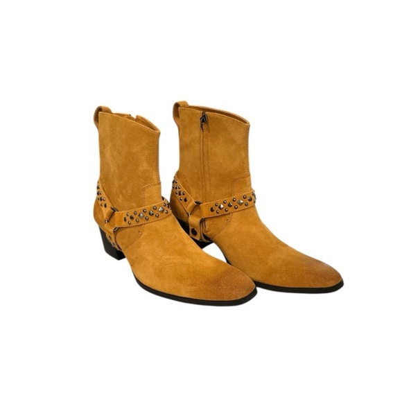 OSSTONE JY002 Mens Leather Zip Ankle Boots Size 9.5 Removable Straps Wheat NWOT